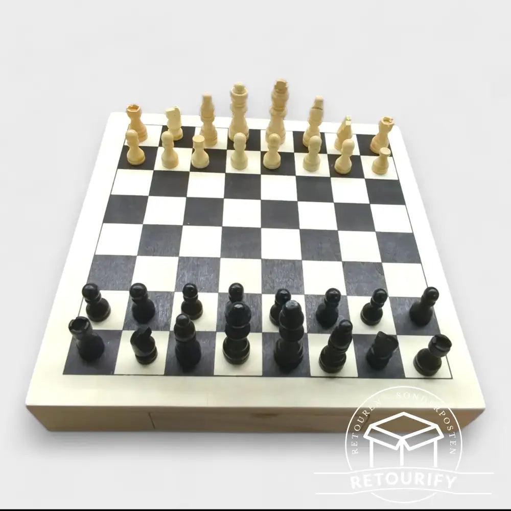 Schach, Dame und Mühle 3in1 mobiles Spieleset / Holzausführung // B-Ware