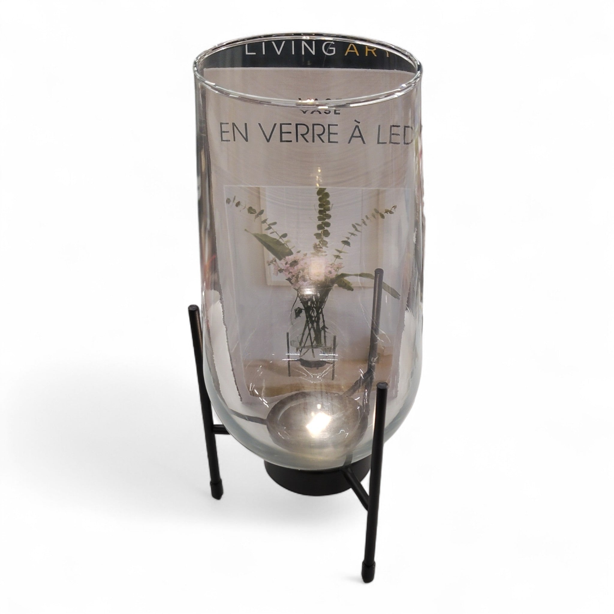 Living Art Dekovase / Gesamthöhe ca. 29 cm. / inkl. Ständer und LED Beleuchtung / B Ware