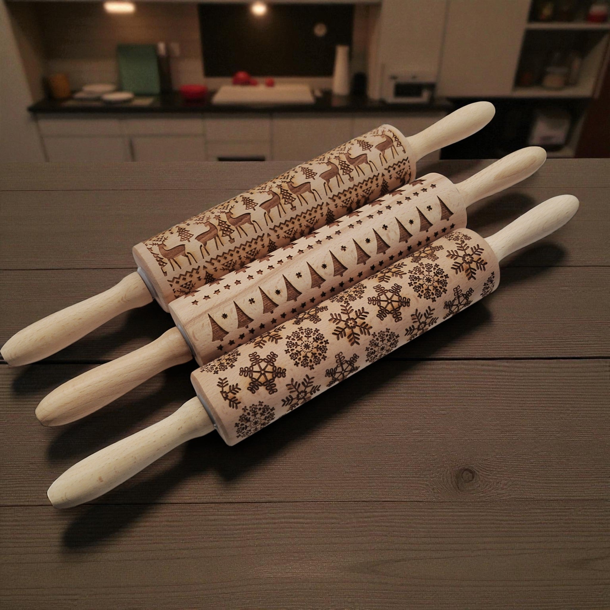 KitchenCraft 3er Set Weihnachts-Nudelhölzer Keksroller Teigroller / Neu