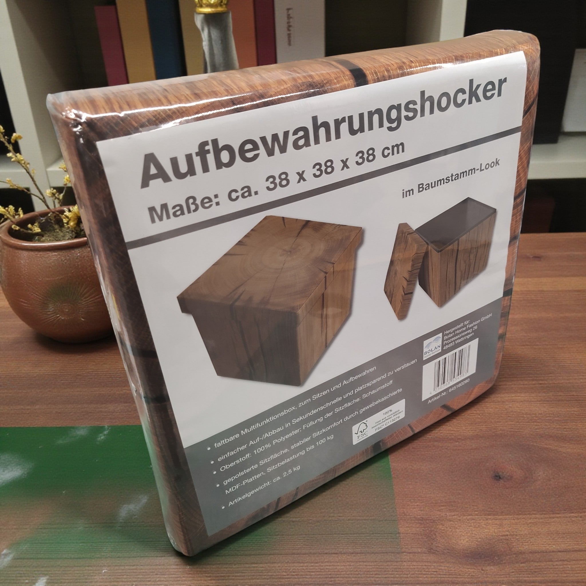 Bolan Home Aufbewahrungshocker Sitzhocker im Baumstamm oder Teebox Look/ Neuware
