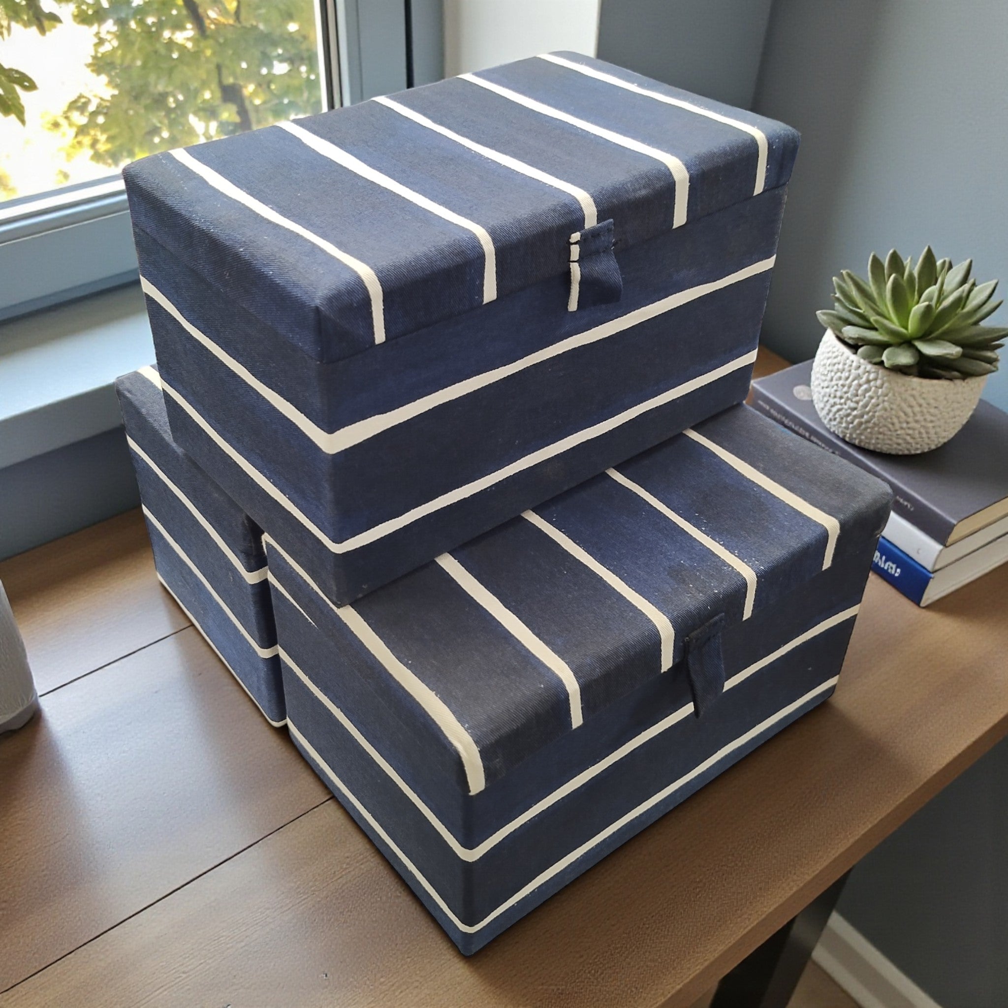 Ikea INNEHÅLLSRIK Aufbewahrungsdose, blau-weiß gestreift // B Ware / 3er Set