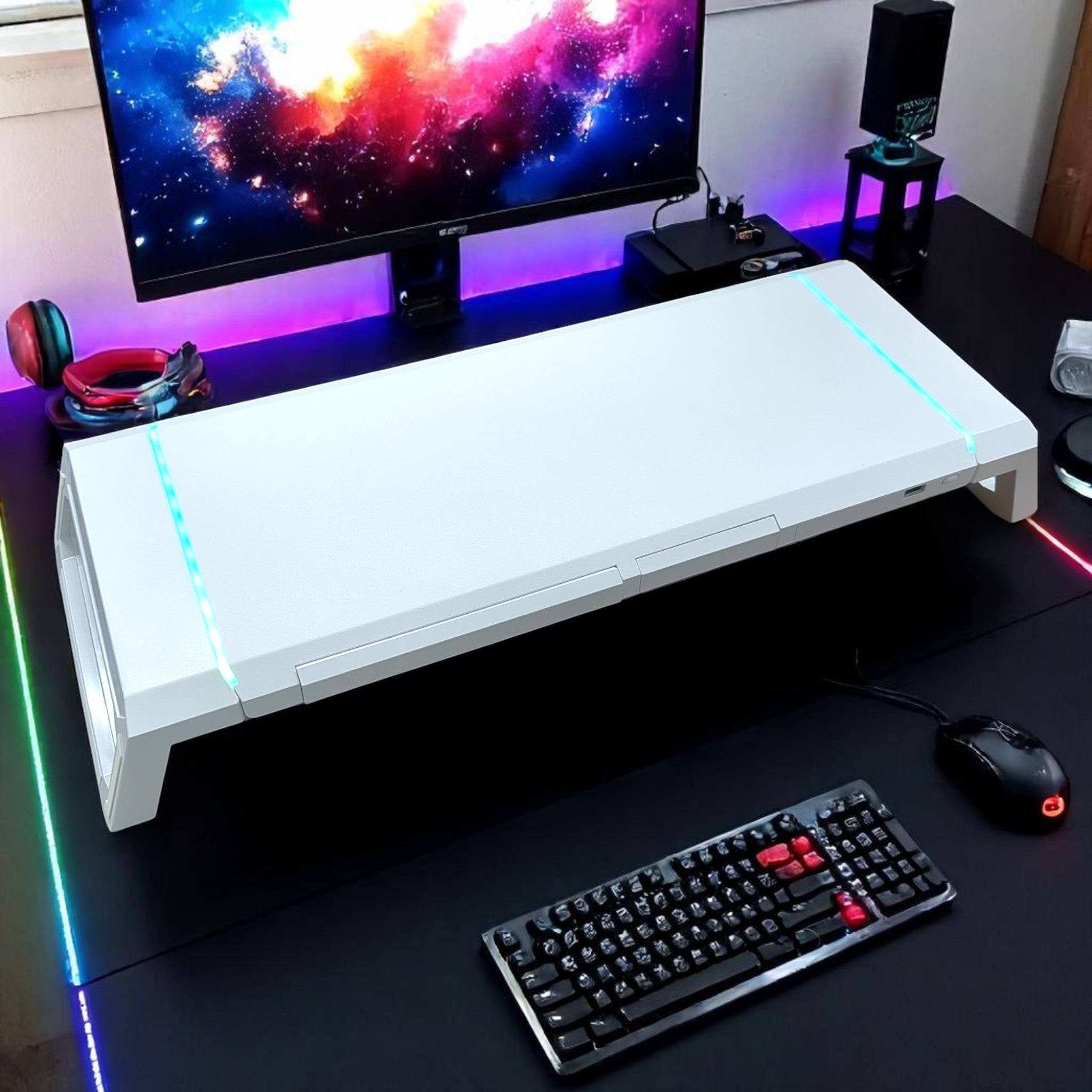 MARSGAMING Mars Gaming MGS-ONE Weiß / RGB Monitorständer, 2x USB / TOP B Ware