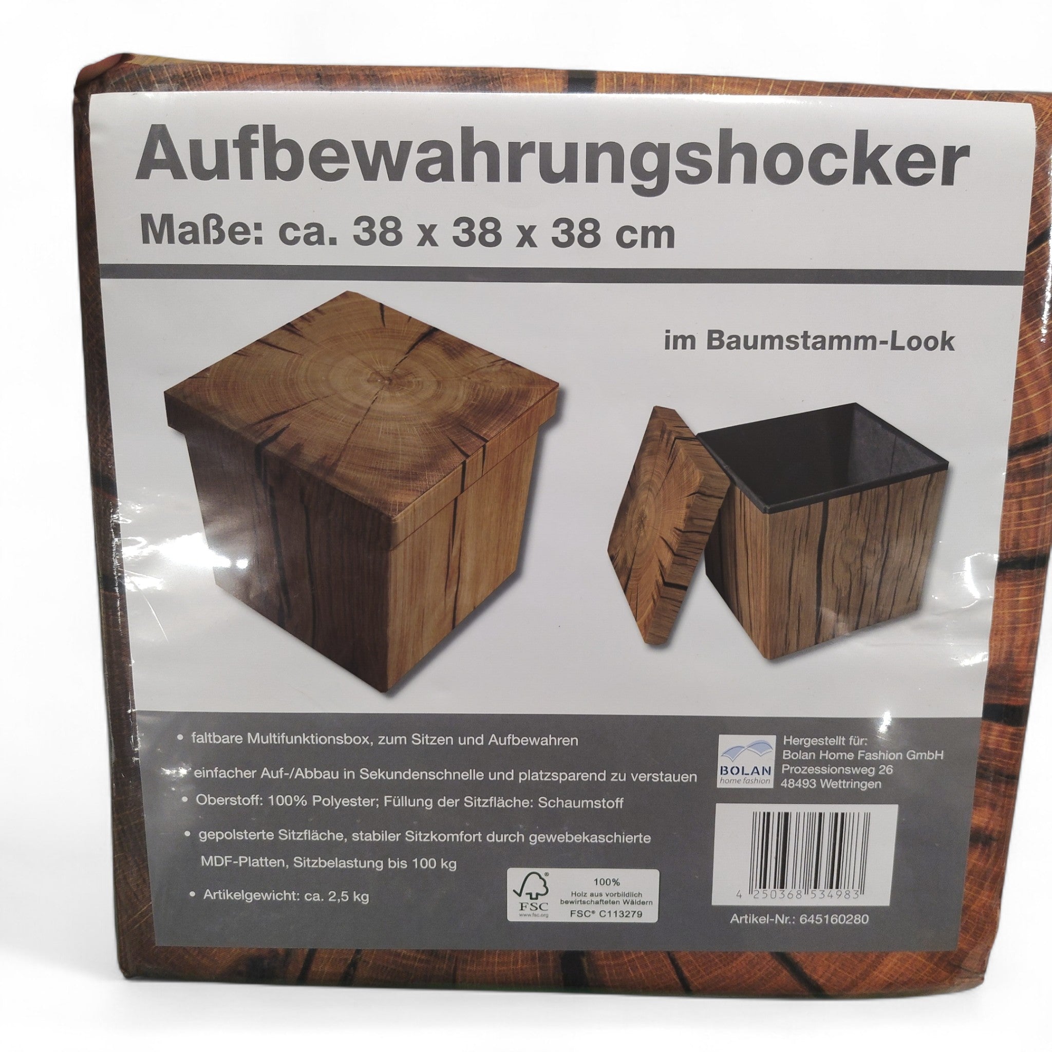 Bolan Home Aufbewahrungshocker Sitzhocker im Baumstamm oder Teebox Look/ Neuware