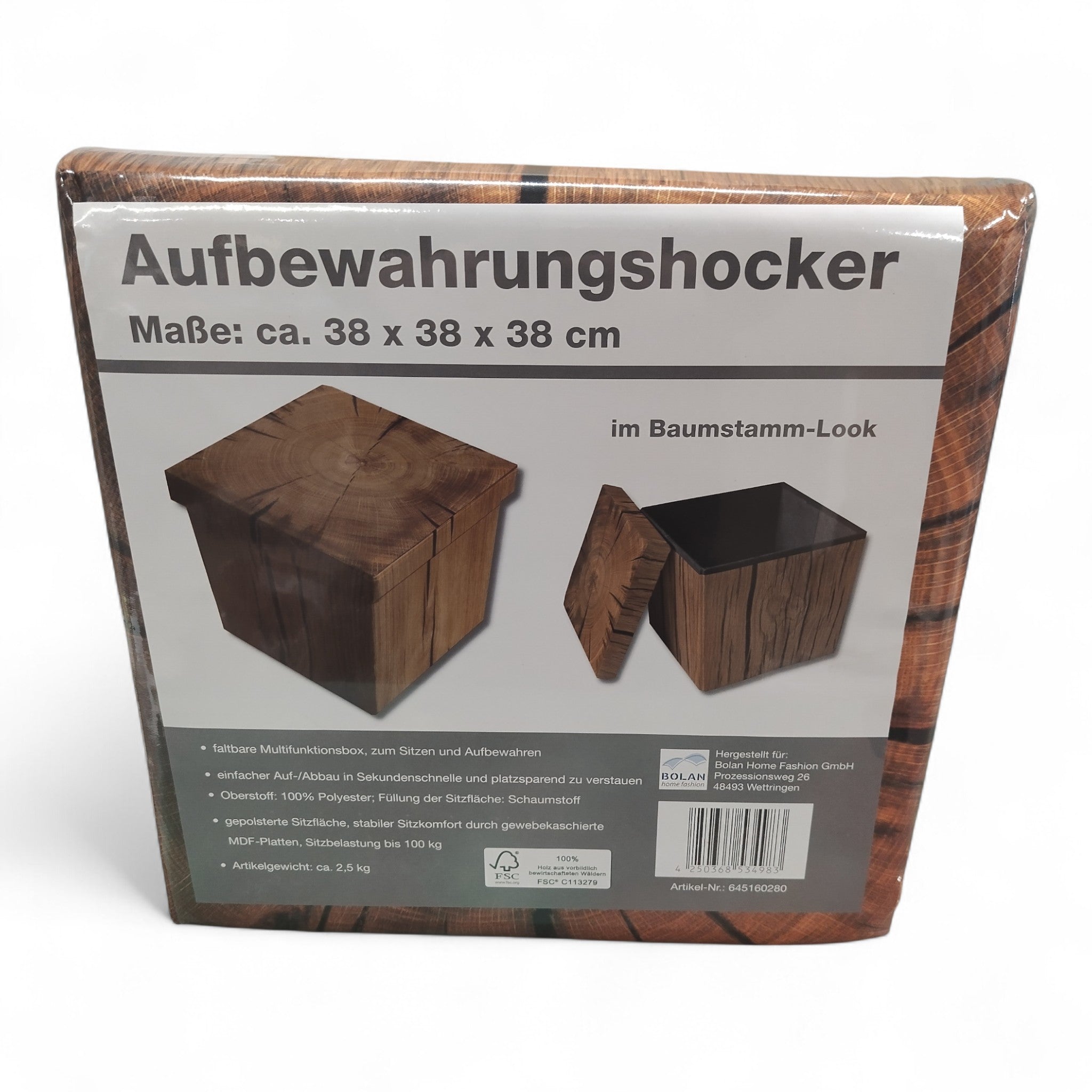 Bolan Home Aufbewahrungshocker Sitzhocker im Baumstamm oder Teebox Look/ Neuware