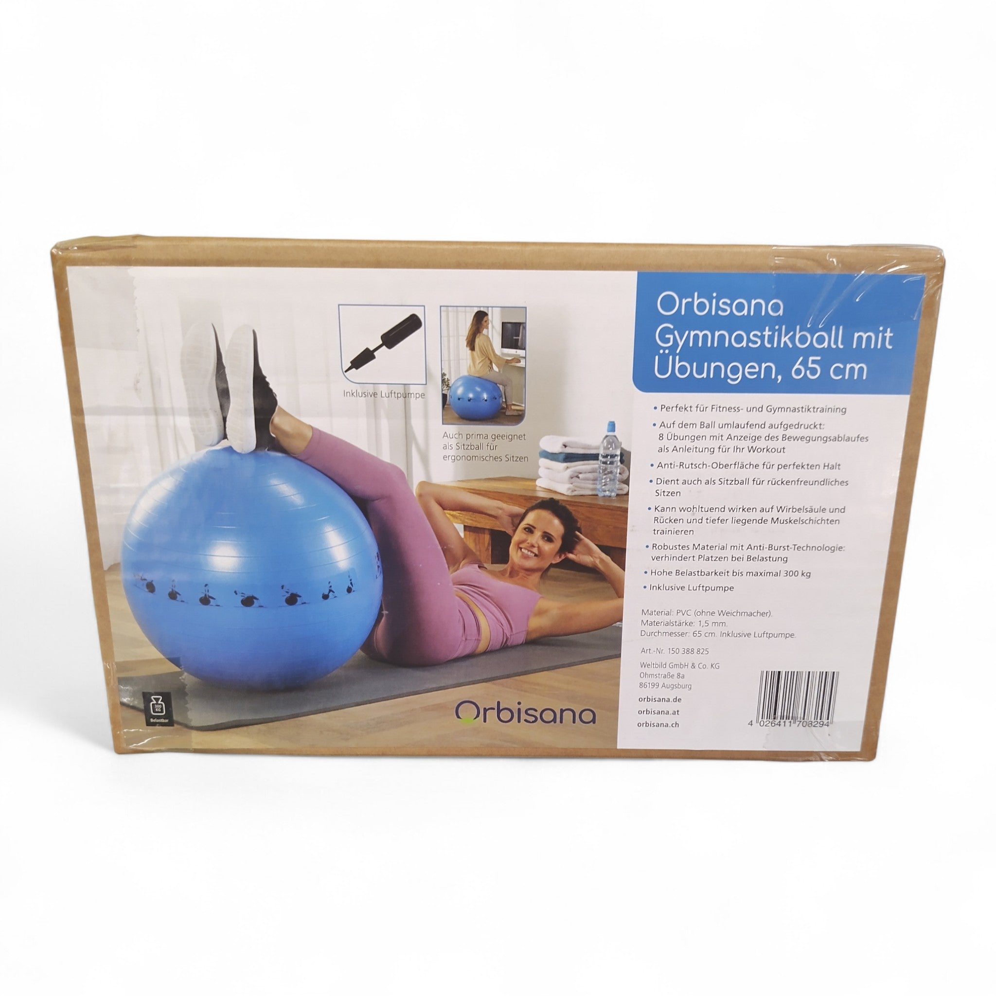 Orbisana Gymnastikball / 65 cm / inkl. 65 Übungen // neu