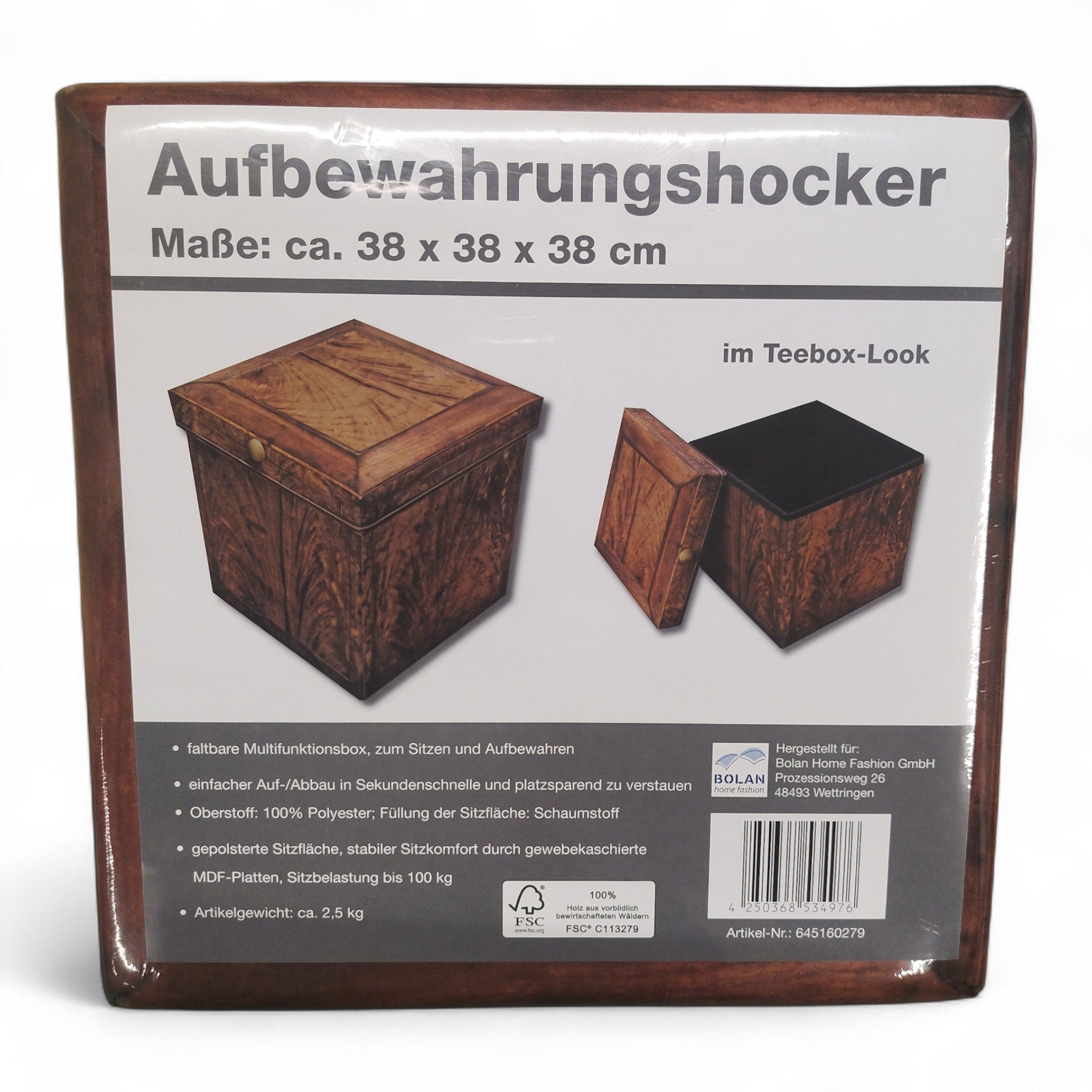 Bolan Home Aufbewahrungshocker Sitzhocker im Baumstamm oder Teebox Look/ Neuware