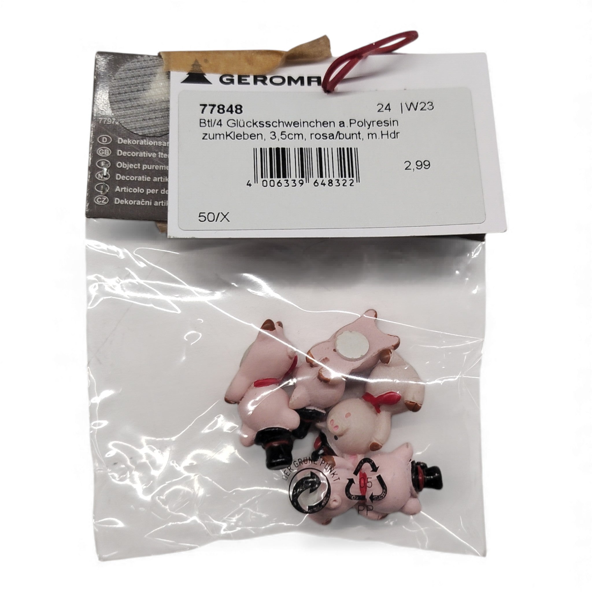 4x Weihnachtsfigur Glücksbringer Schweinchen, ca. 3 cm /  Weihnachtsdeko Abverkauf / TOP Neuware und B Ware