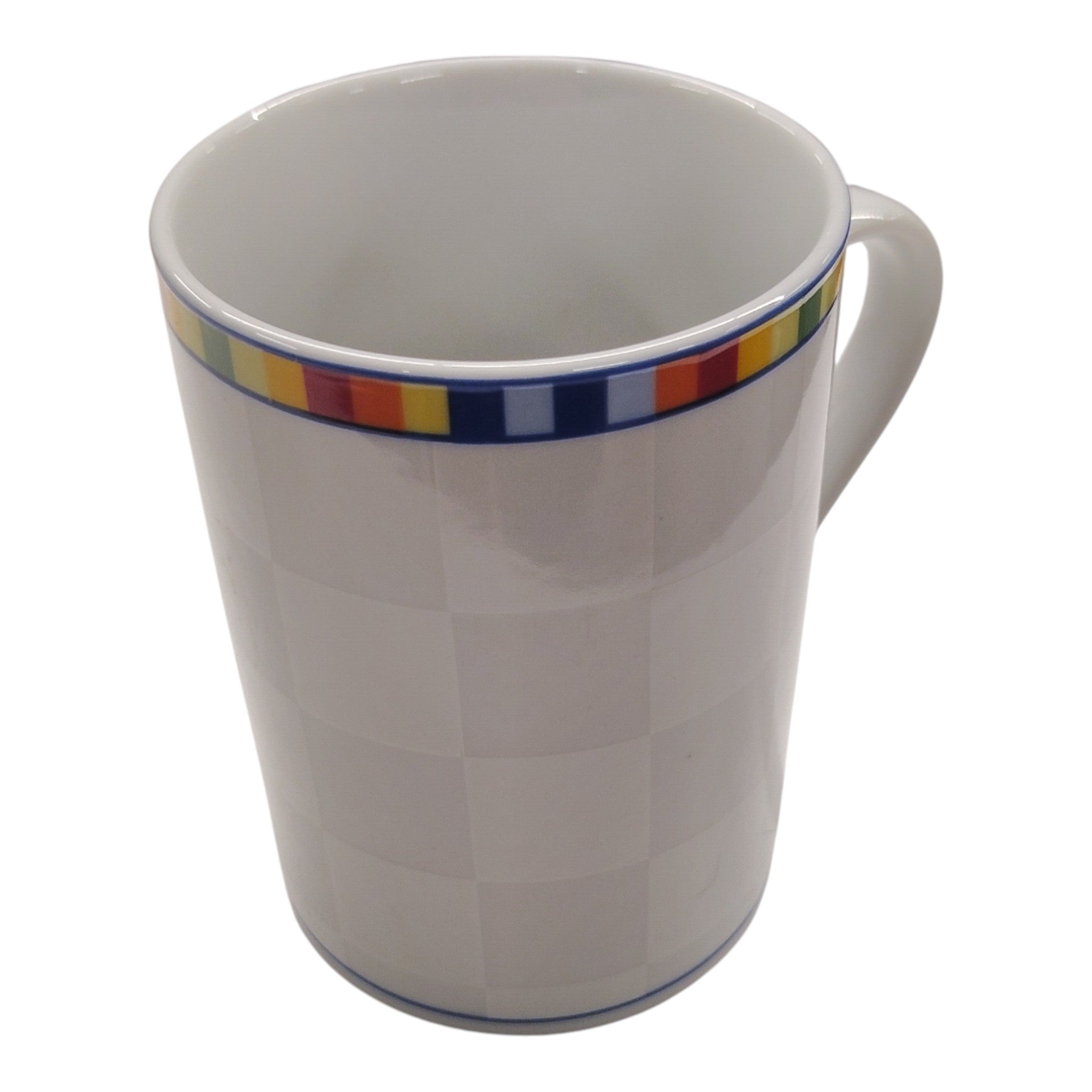 Venezia Kaffeebecher 6er Set, 300 ml - Neuwareware, weiß mit buntem Muster am oberen Rand, attraktiver Sonderposten, geprüfte B-Ware im Bestzustand, nachhaltige Deals, stark reduziert.