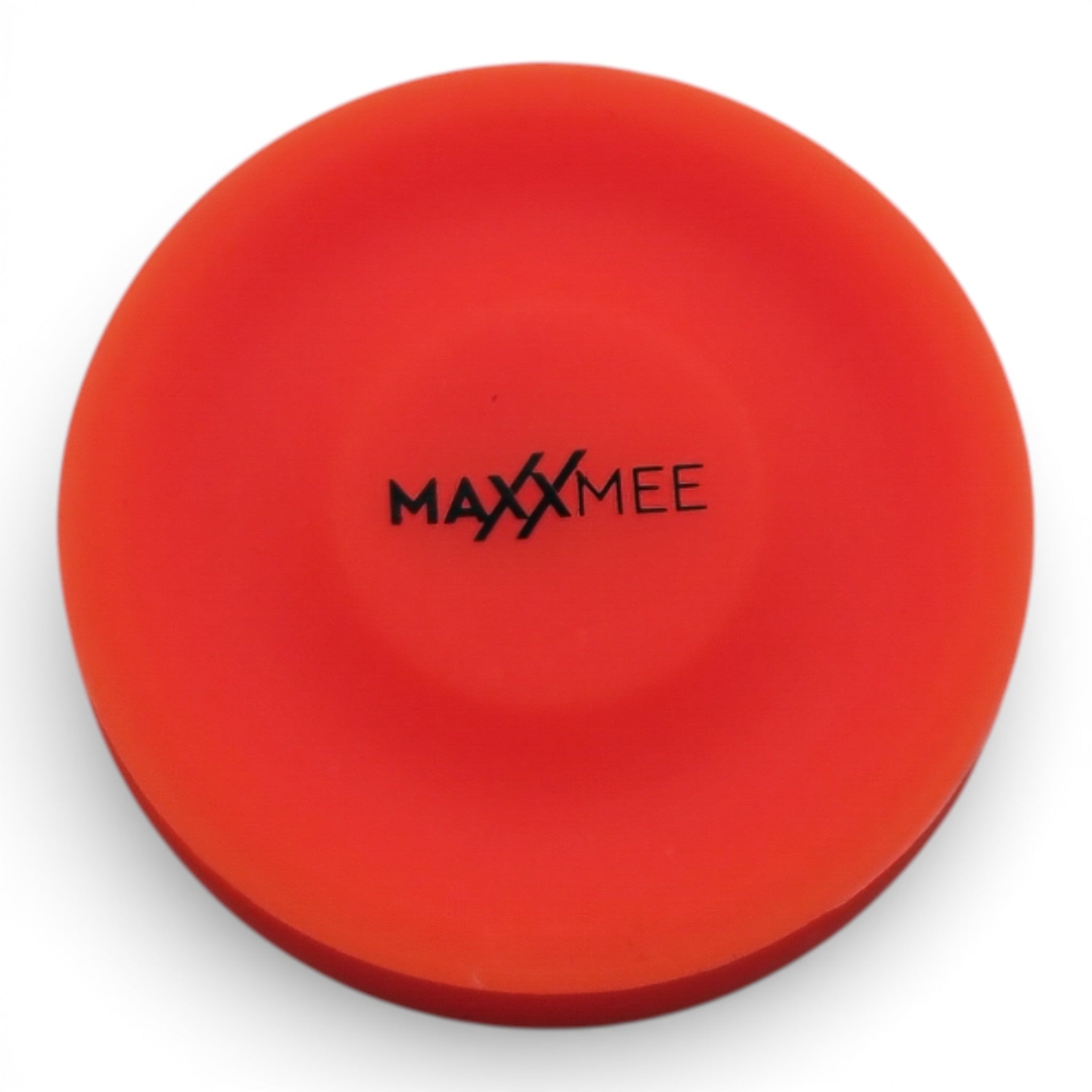 Eine rote, runde Maxxmee Mini Wurfscheibe Frisbee (ca. 6 cm), ideal als Outdoor Spielzeug, mit "MAXXMEE" in schwarz in der Mitte. Marke: DS Produkte.