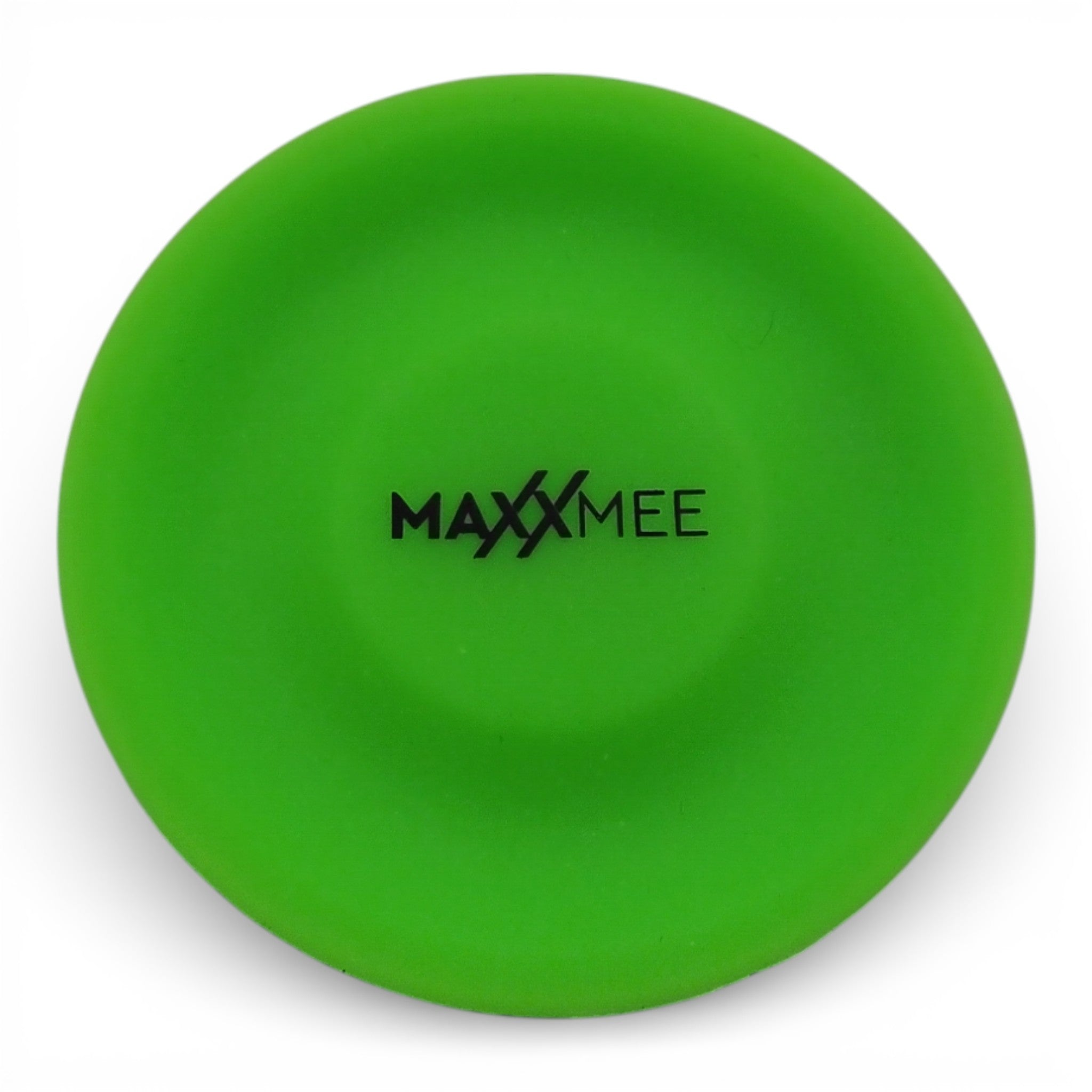 Die Maxxmee Mini Wurfscheibe Frisbee (ca. 6 cm) von DS Produkte ist ein rundes, grünes Spielzeug mit dem Schriftzug "MAXXMEE" in der Mitte - perfekt für den Outdoor-Spaß und mit Leuchteffekt.