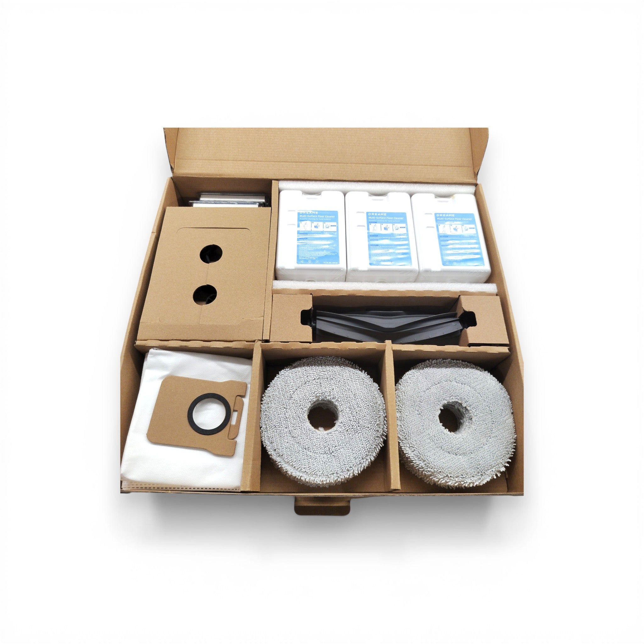 Zubehörset für Reinigungsgerät mit Reinigungsmitteln, Bürsten, Staubsaugerbeutel