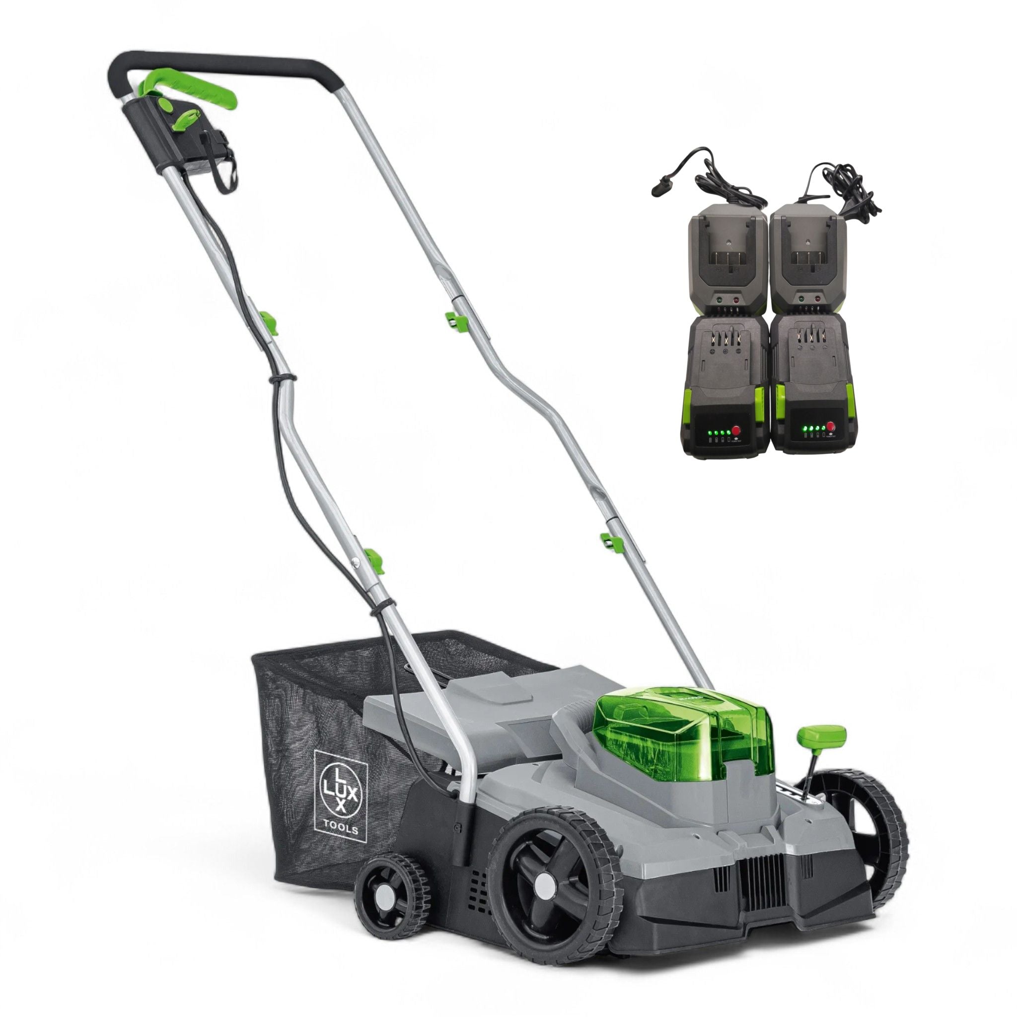 LUX Tools Akku-Vertikutierer A-VL-2x20 Volt 4 Ah, 36 cm Arbeitsbreite, 40 V Twin Power / wahlweise mit oder ohne Akkus // B Ware