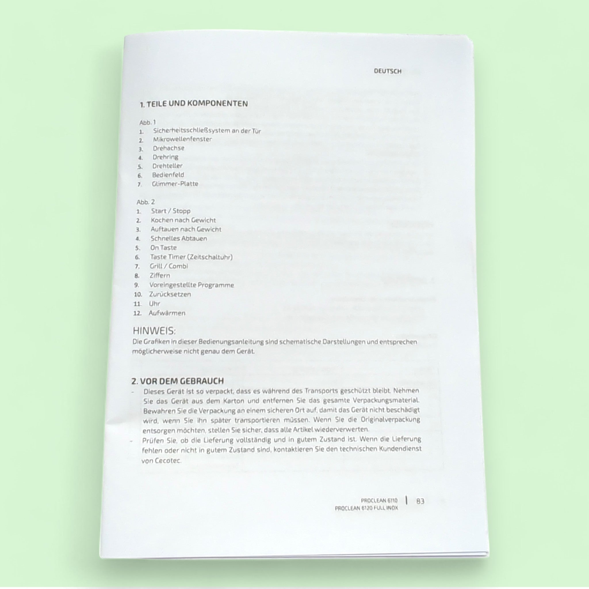 Cecotec Proclean 6110 / 800 W Mikrowelle / 1000 W Grill / Defekt Ersatzteile Teileträger für Bastler bei Retourify e. K.