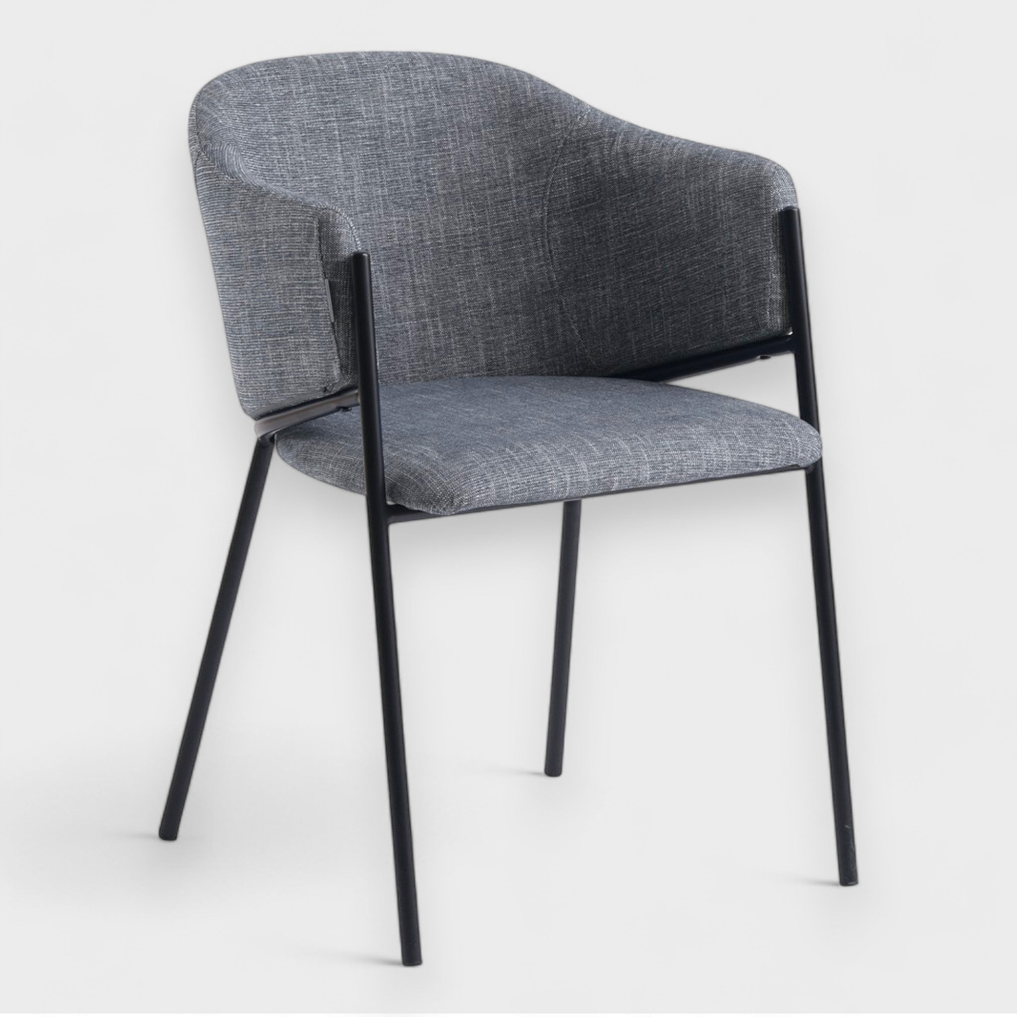 Design Esszimmerstuhl Grau 2er Set – Strukturstoff mit Armlehnen – Metall schwarz – Stuhl CARO 393642 // TOP B Ware bei Retourify e. K.