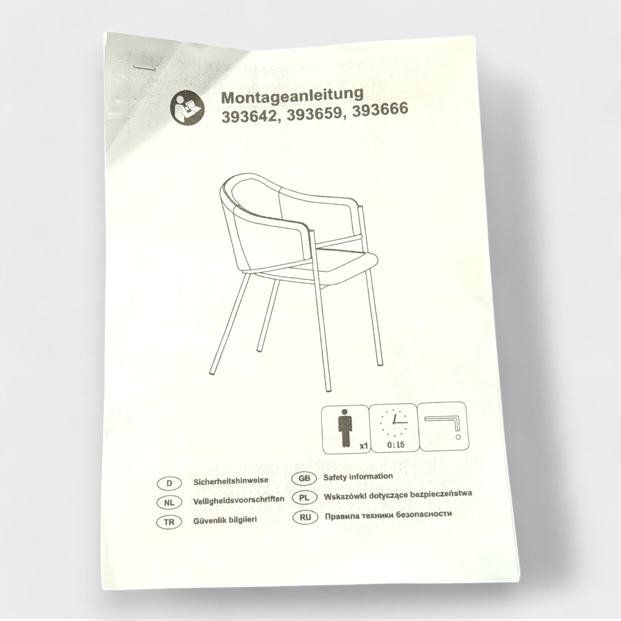 Design Esszimmerstuhl Grau 2er Set – Strukturstoff mit Armlehnen – Metall schwarz – Stuhl CARO 393642 // TOP B Ware bei Retourify e. K.