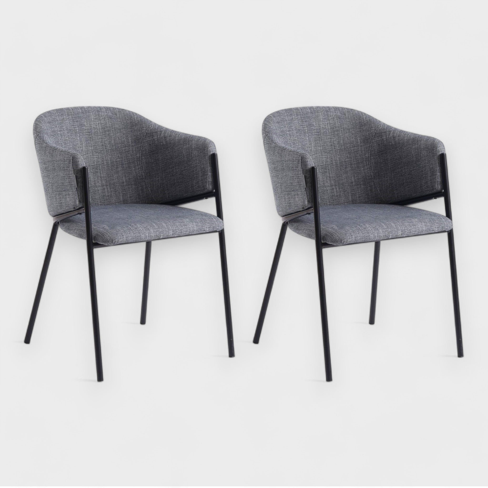 Design Esszimmerstuhl Grau 2er Set – Strukturstoff mit Armlehnen – Metall schwarz – Stuhl CARO 393642 // TOP B Ware bei Retourify e. K.