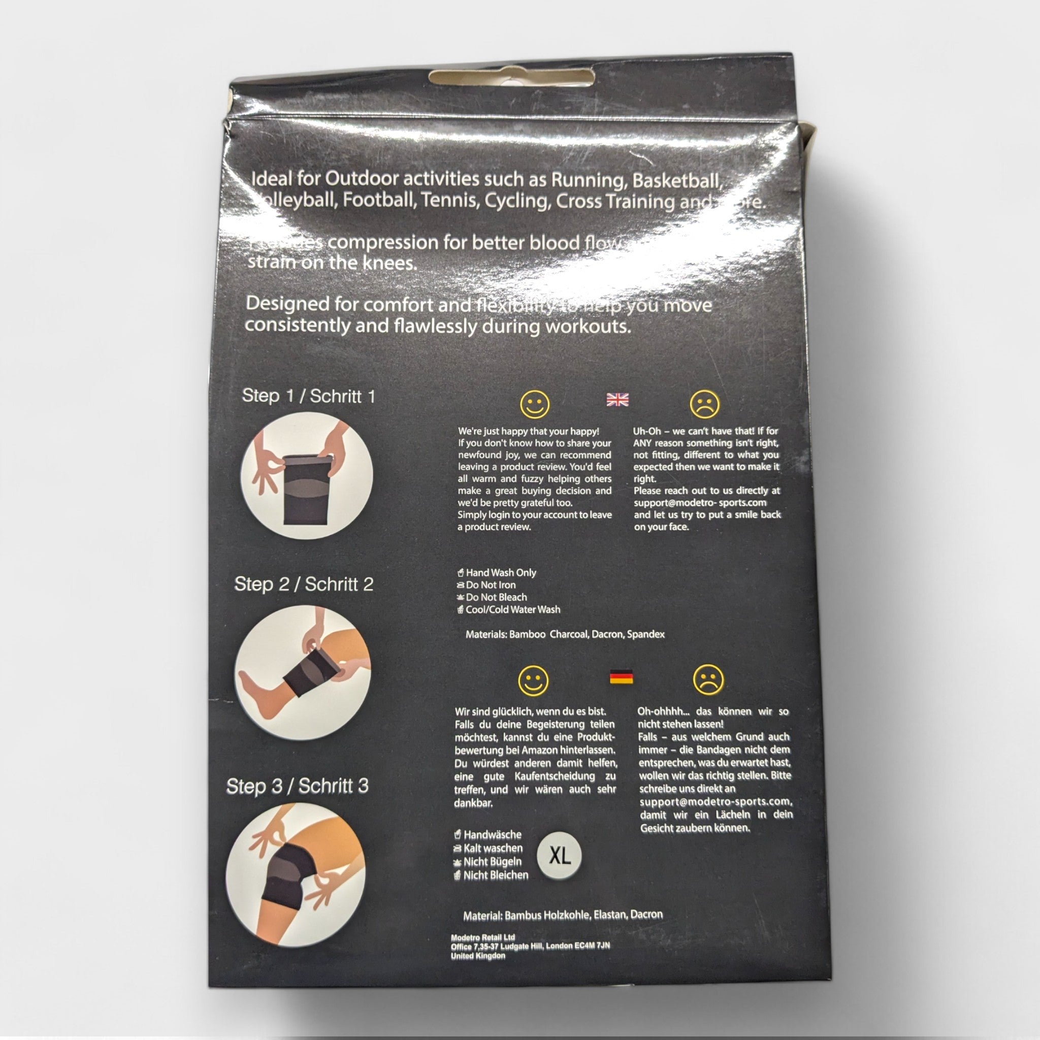 Modetro Sports Kniebandage, Bambuskohlefaser, Größe XL bei Retourify e. K.