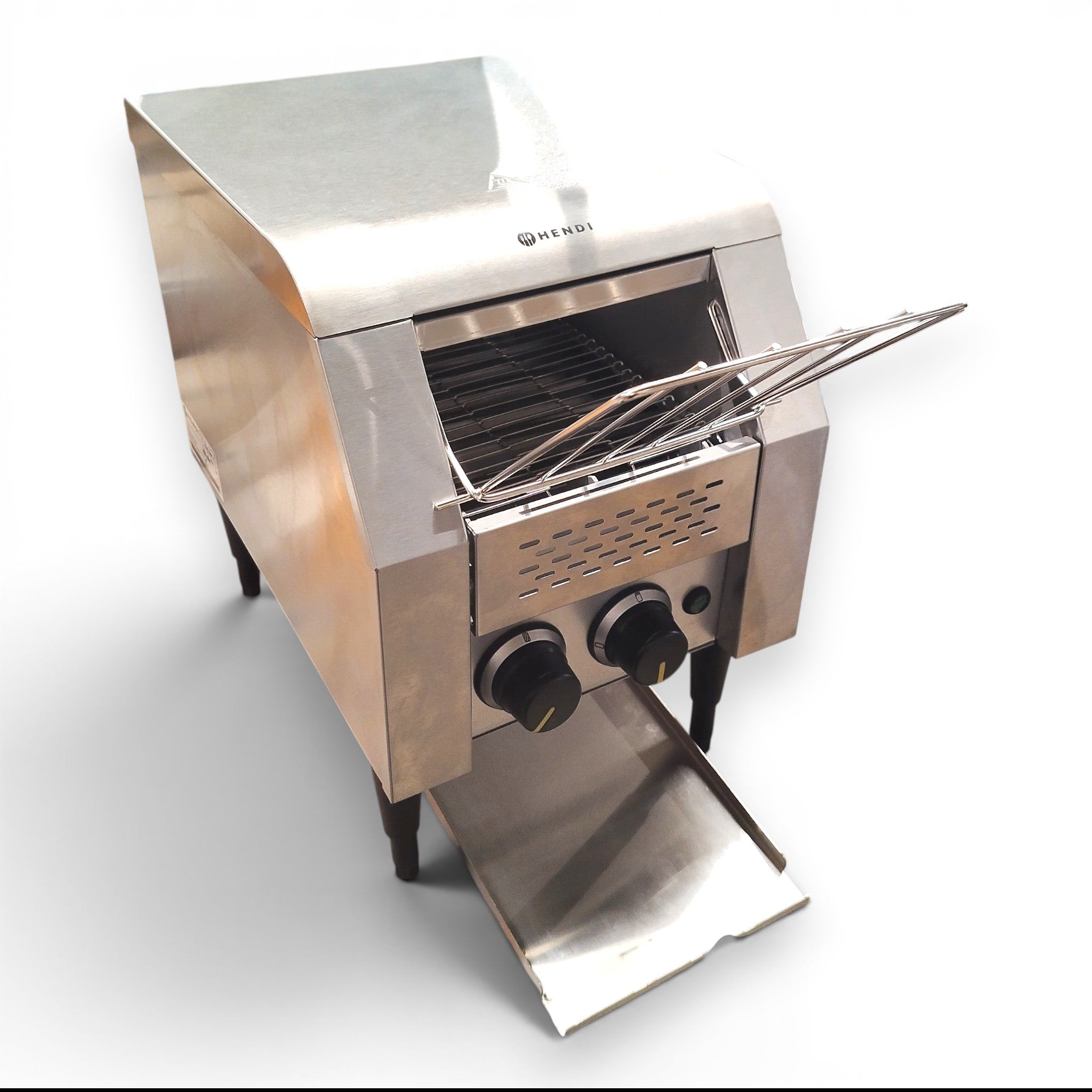 Retourify e. K. Hendi Durchlauftoaster aus Edelstahl, 1340W, für professionellen Einsatz, mit zwei Reglern und Ablageblech.