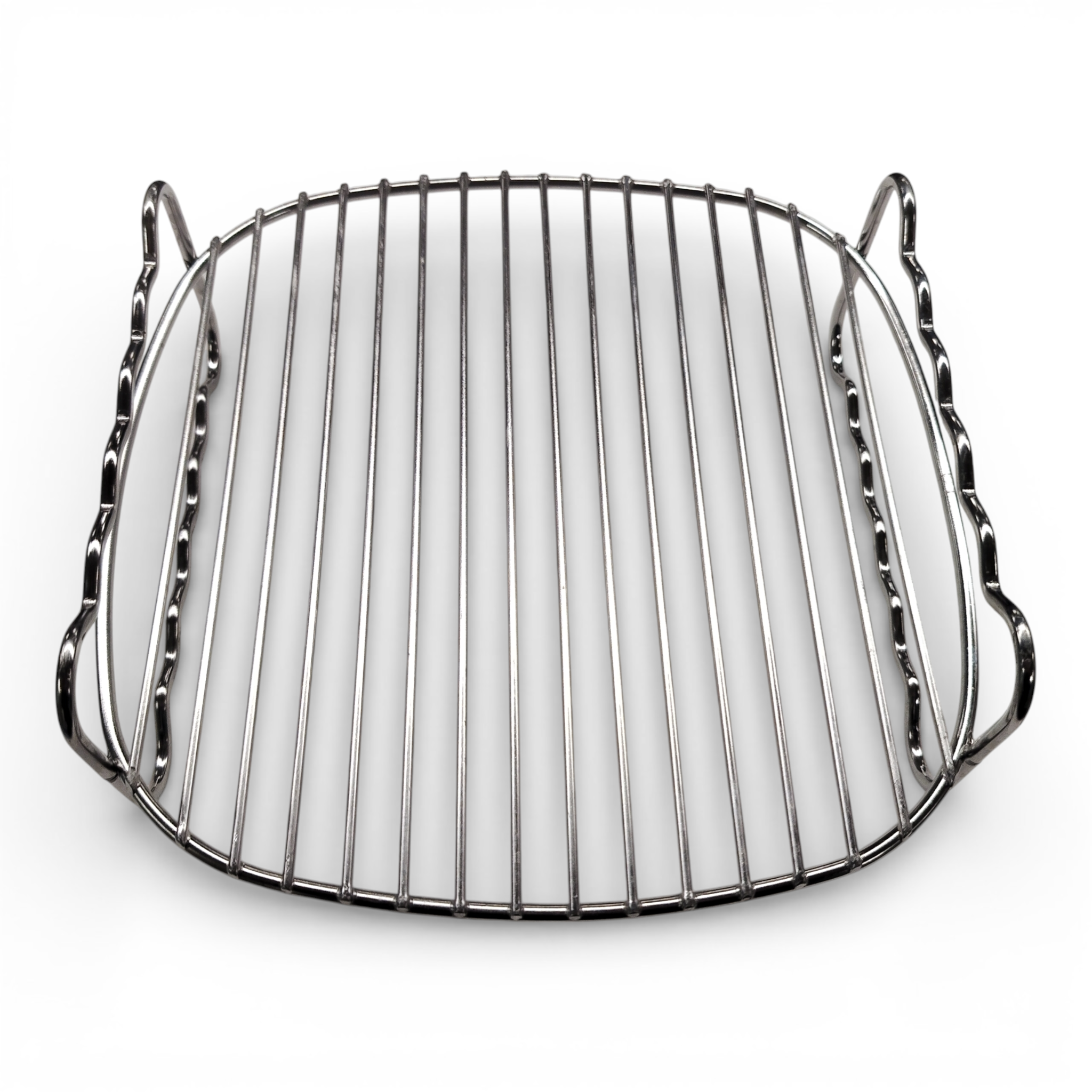 Das Self Spares Edelstahl Air Fryer Rack, ideal für Heißluftfritteuse Zubehör oder Dörren von Obst und Gemüse, mit Parallelstreben und Griffen, liegt auf weißem Hintergrund.
