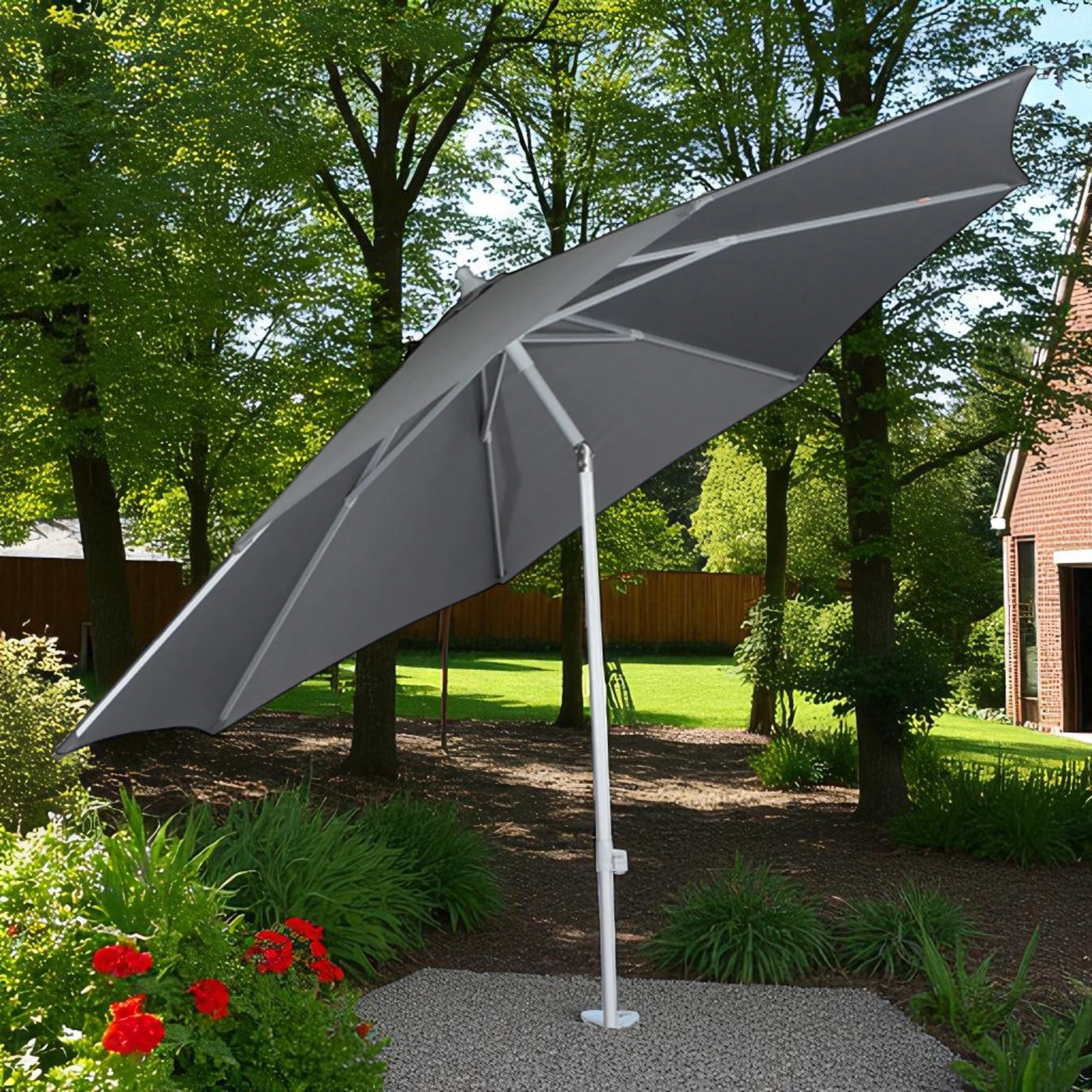 Siena Garden Alu-Push Pro Marktschirm Sonnenschirm Gartenschirm, Ø 300 cm, grau // Neuware