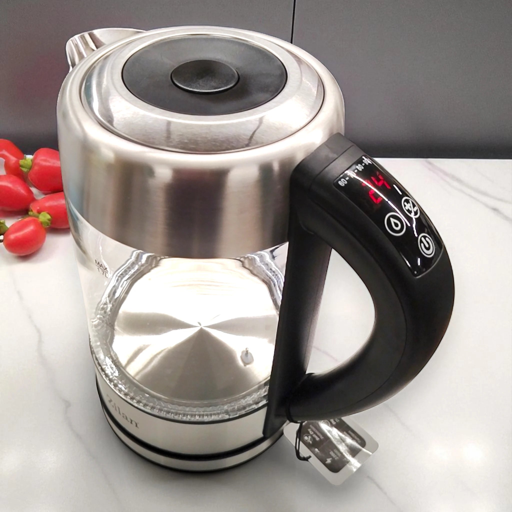 Zilan Digital Glaswasserkocher ZLN3949 / 1,7  Liter / Edelstahl, 2200 W, LED Farbindikatoren // B Ware
